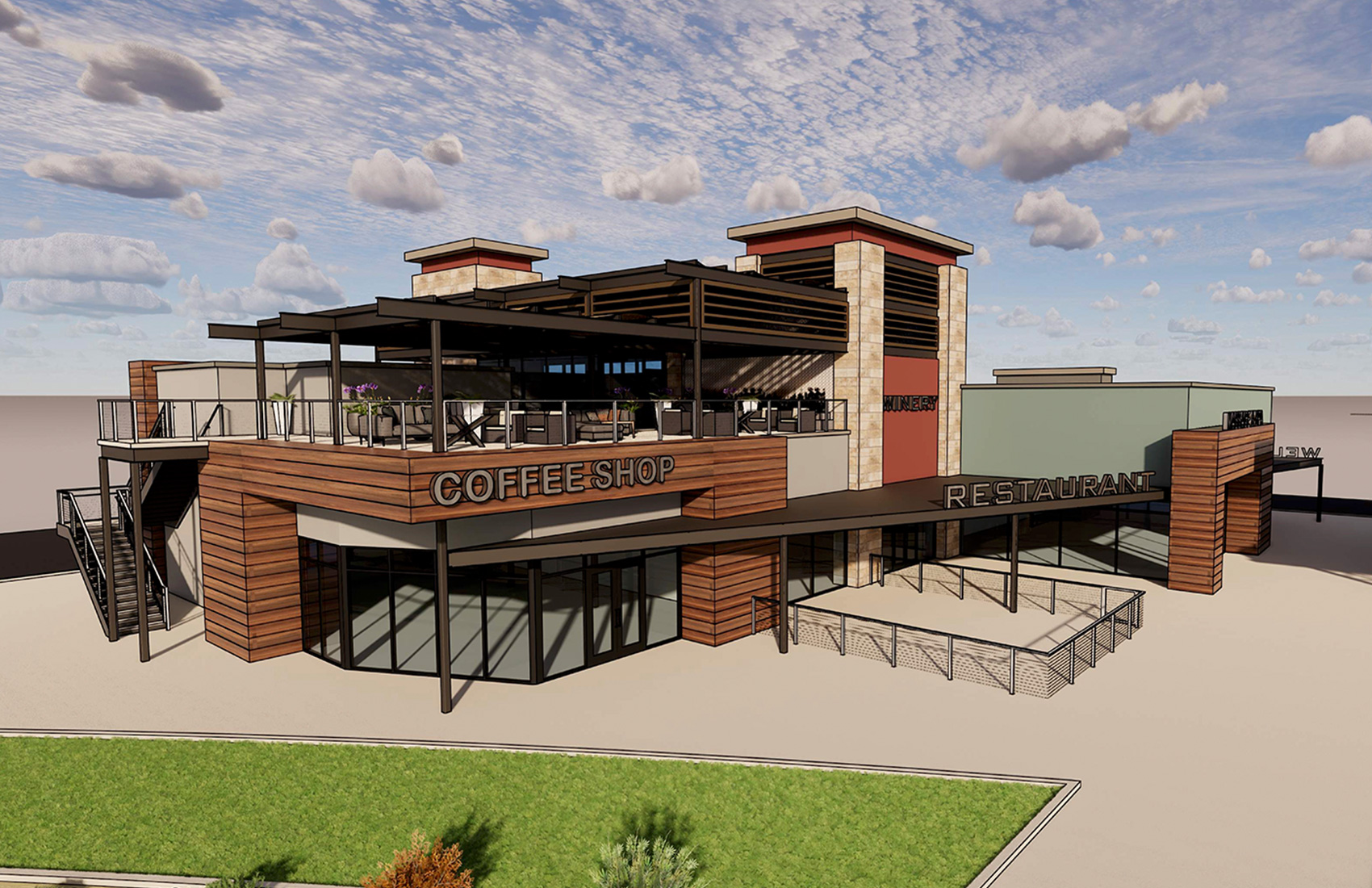 Cannon Beach Coffee Shop and Restaurant Plaza Rendering