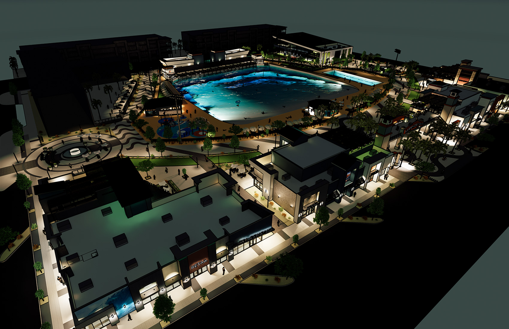 Cannon Beach Revel Surf Lagoon Night Rendering